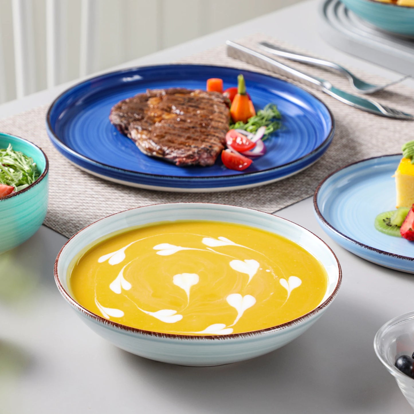 MALACASA Ceramic Dinnerware Set Handpainted Spiral Pattern by S And B Enterprise