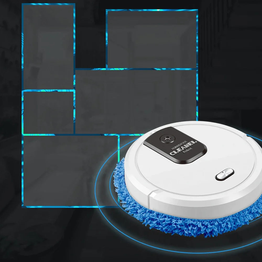 Robot vacuum cleaner with wet and dry wiping, white body and blue brush