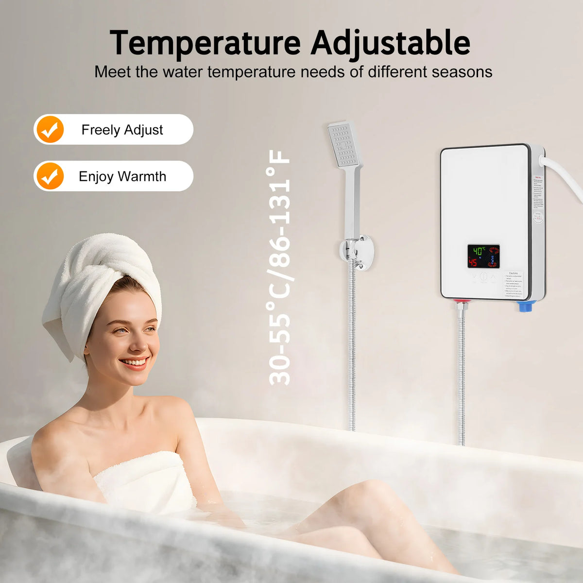 4500W AC 110V instant water heater by S And B Enterprise with handheld shower and LED touch-screen thermostat