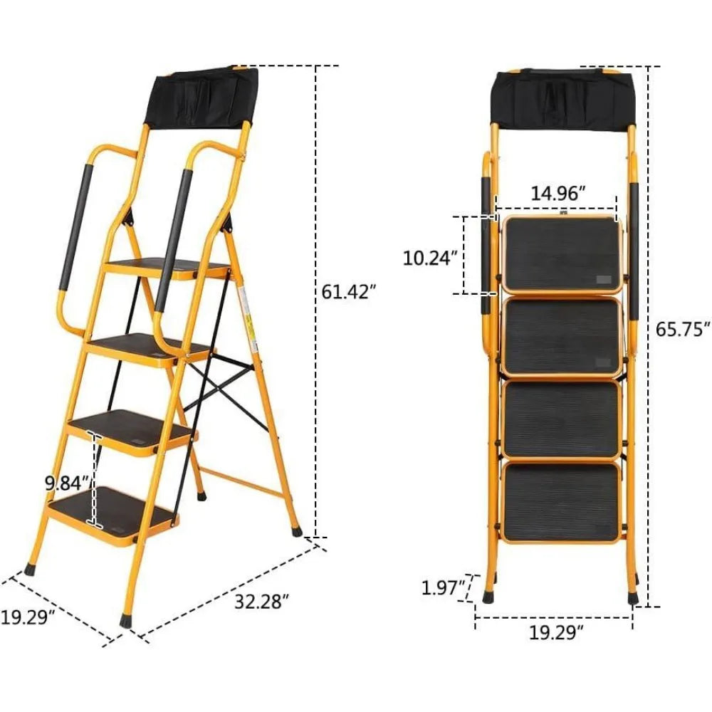 Folding Step Ladder With Handrails, 330lb Capacity