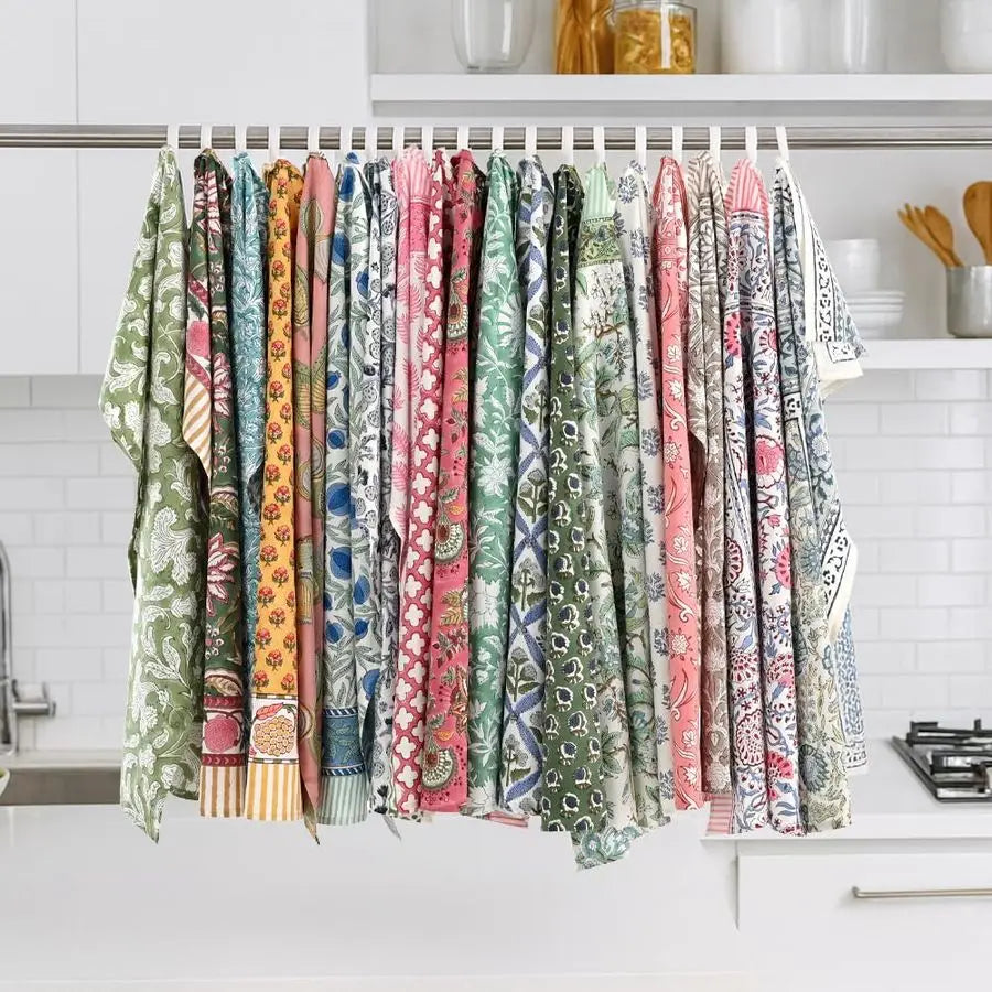 Hand Block Print Cotton Kitchen Towel Set Absorbent Quick Dry