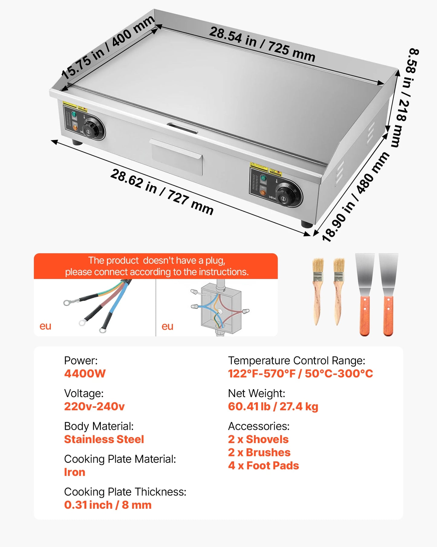 SucceBuy Commercial Electric Countertop Griddle 50-300 C Temperature Control