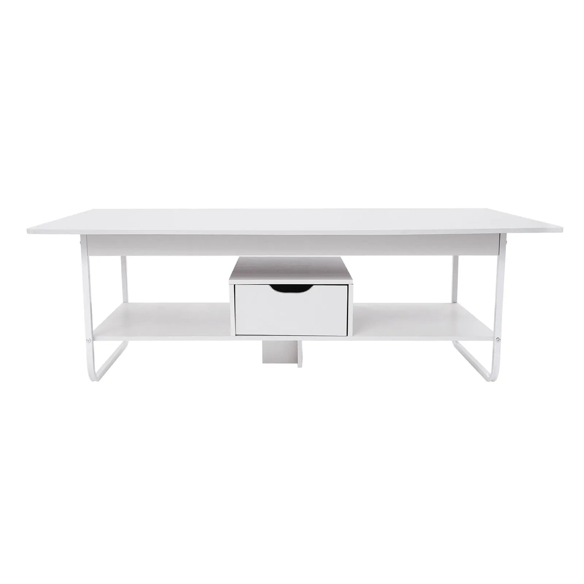 White modern coffee table with two tiers and central drawer by S And B Enterprise
