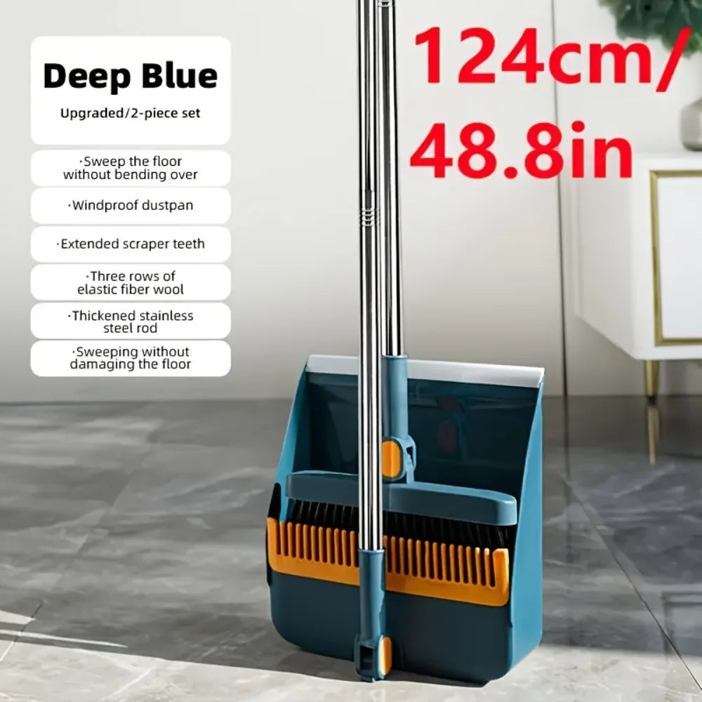 Long Handle Broom and Dustpan Set with Comb Teeth - Durable Floor Cleaning Tools for Pet Hair Removal, Home & Office Use by S And B Enterprise