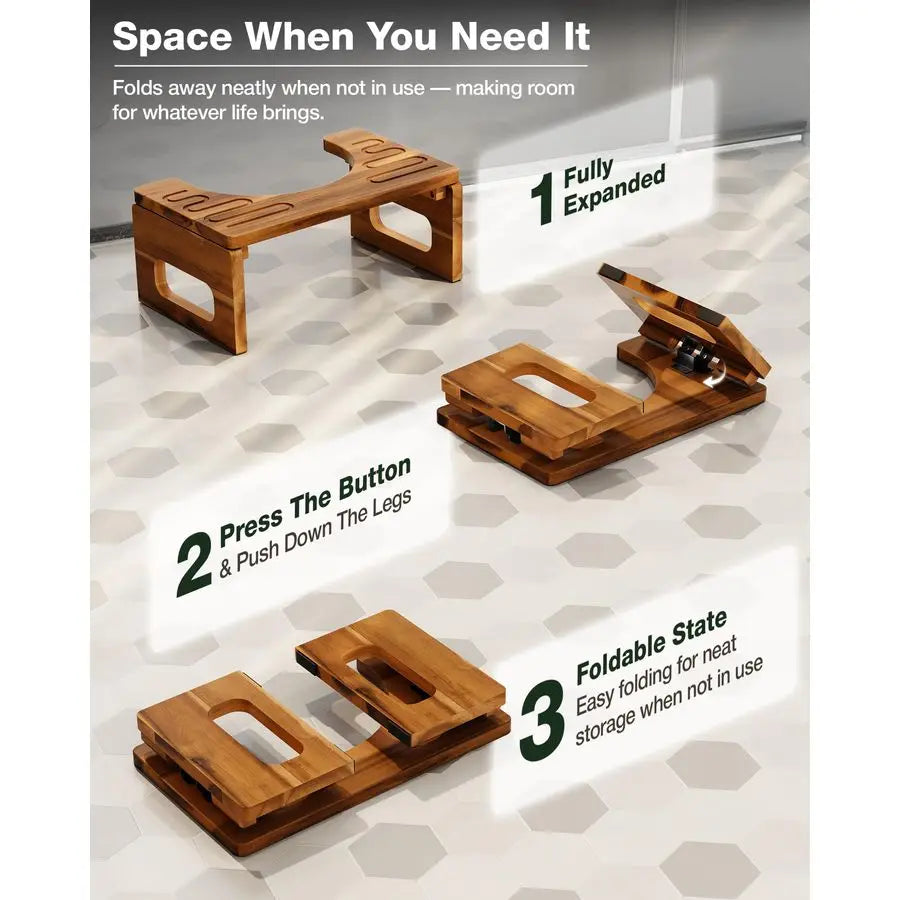 Foldable Toilet Stool With Adjustable Heights Acacia Wood