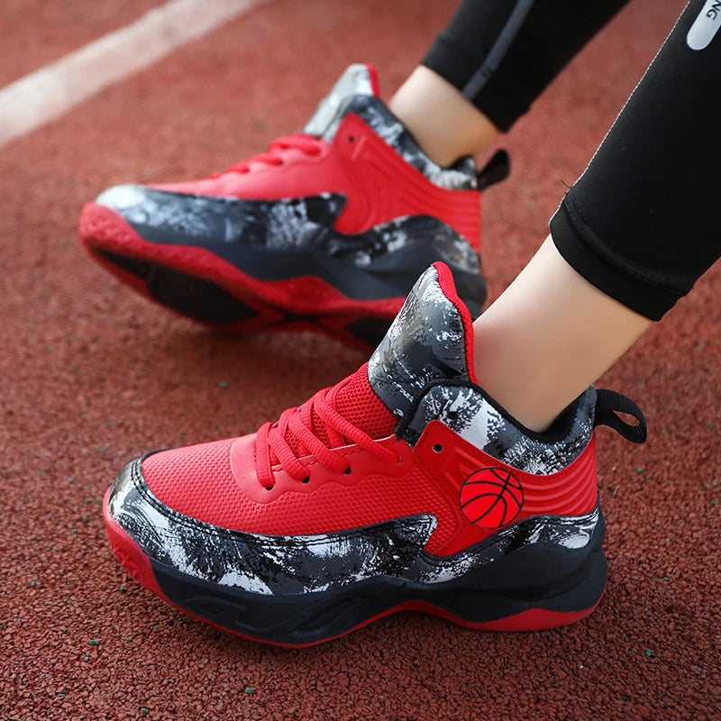 NONECN Kids Breathable HighTop Basketball Sneakers With Star Pattern