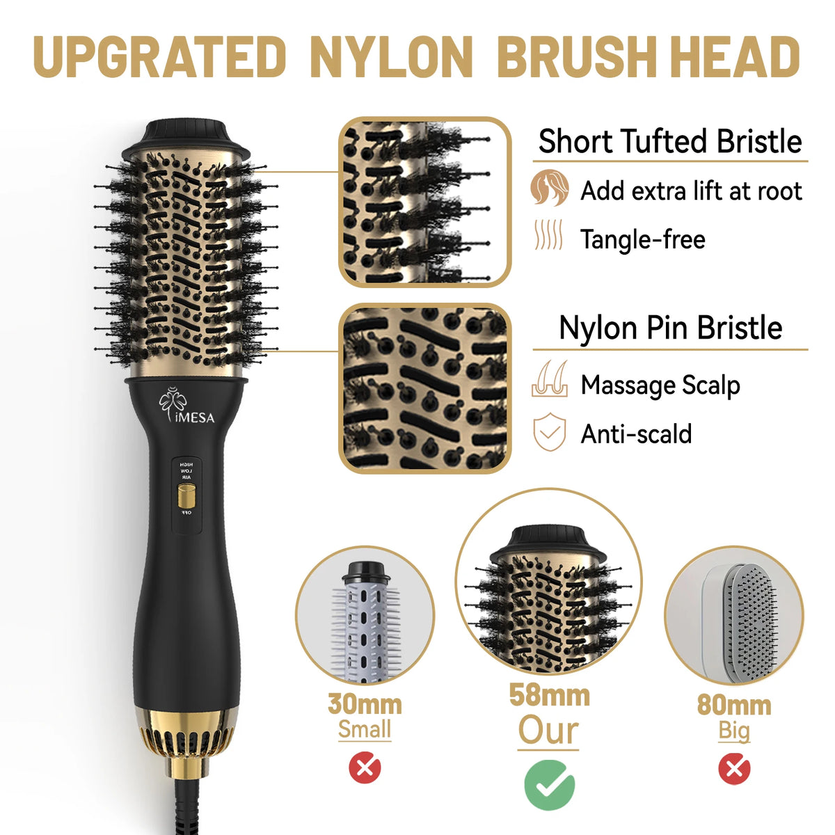 iMESA One-Step Hot Air Brush&Volumizer PLUS 2.0 Hair Dryer and Hair Styler New Black Golden Hair Curler Brush