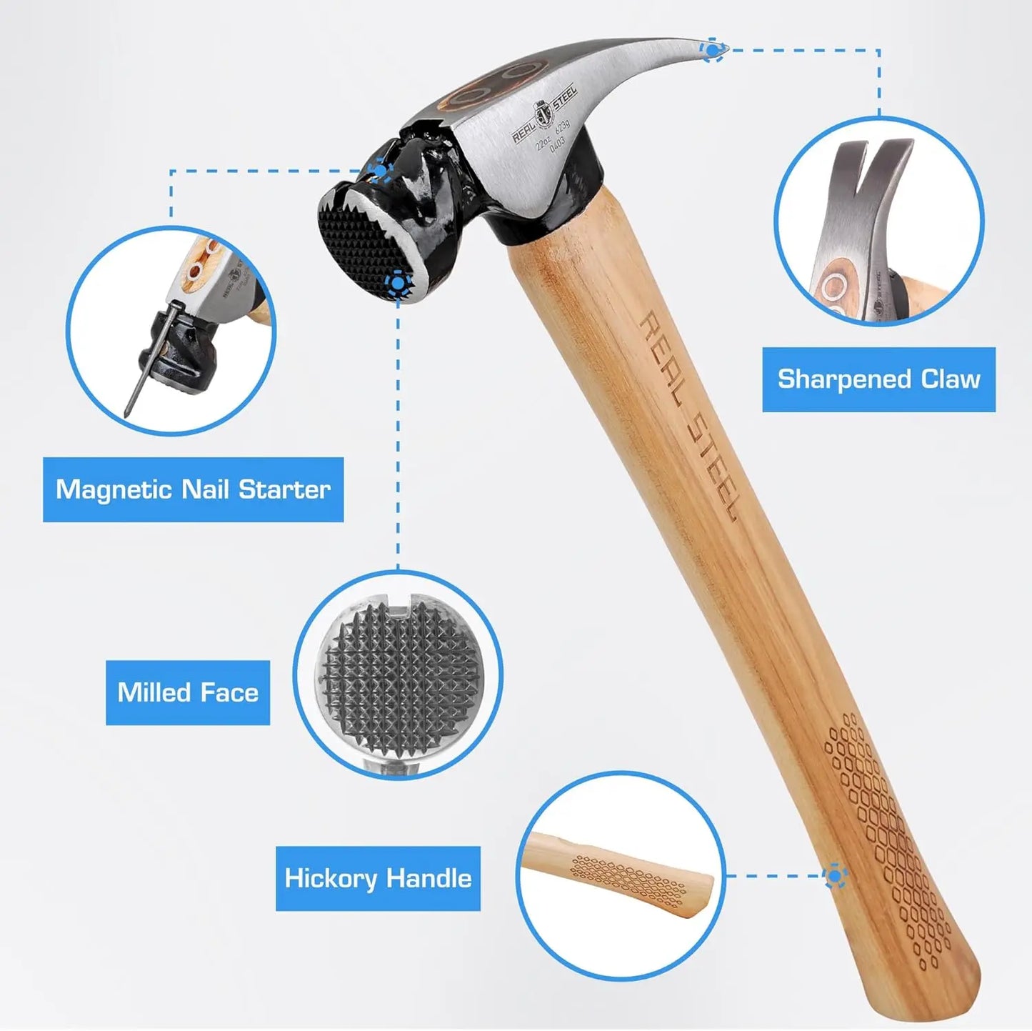 Milled Face Framing Hammer With Rip Claw Magnetic Head