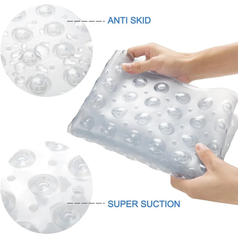 Clear non-slip bath mat by S And B Enterprise, 27.6x15 inches with suction cups and drain holes
