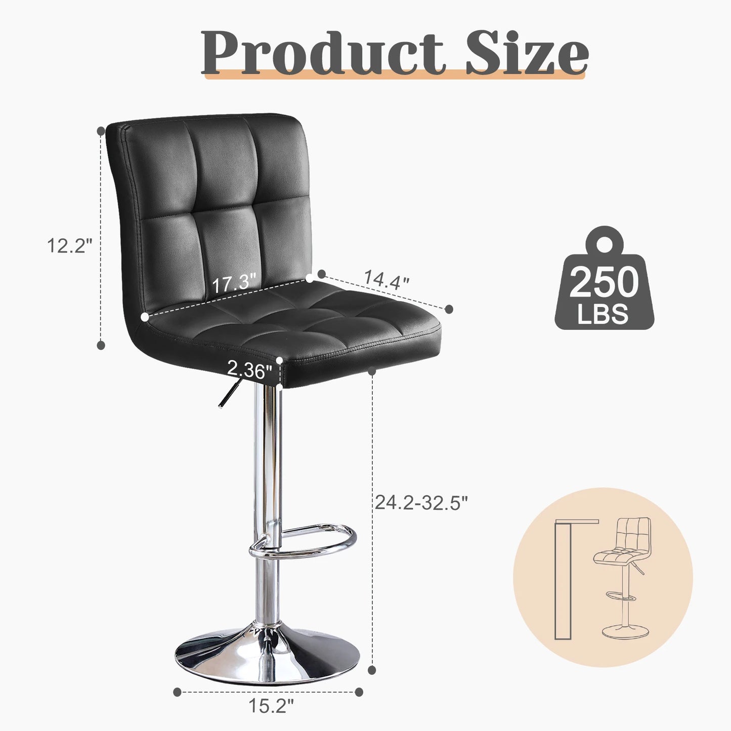 JHK PU Leather Bar Stools Set Of 2 Upholstered Counter Height by S And B Enterprise