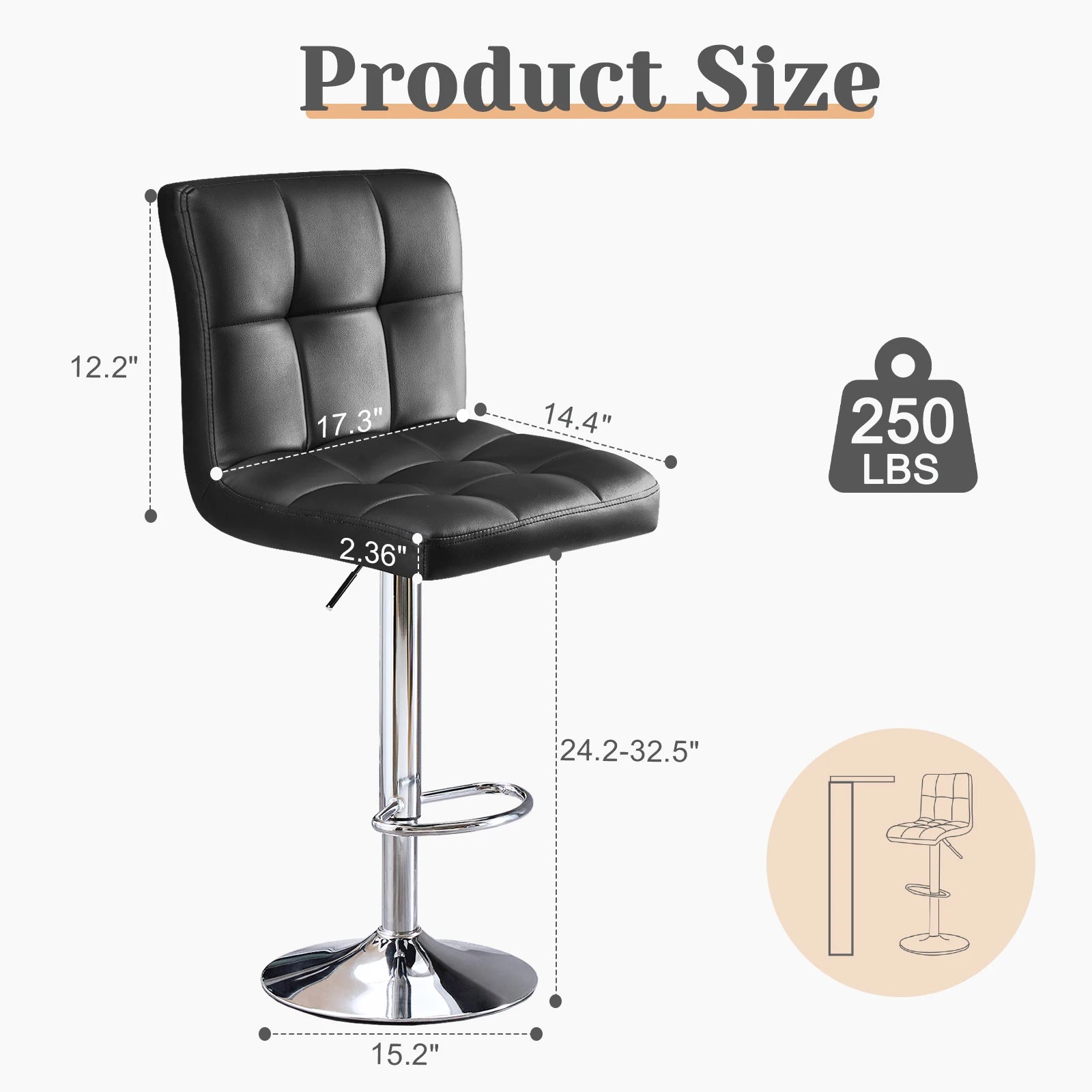 JHK PU Leather Bar Stools Set Of 2 Upholstered Counter Height by S And B Enterprise
