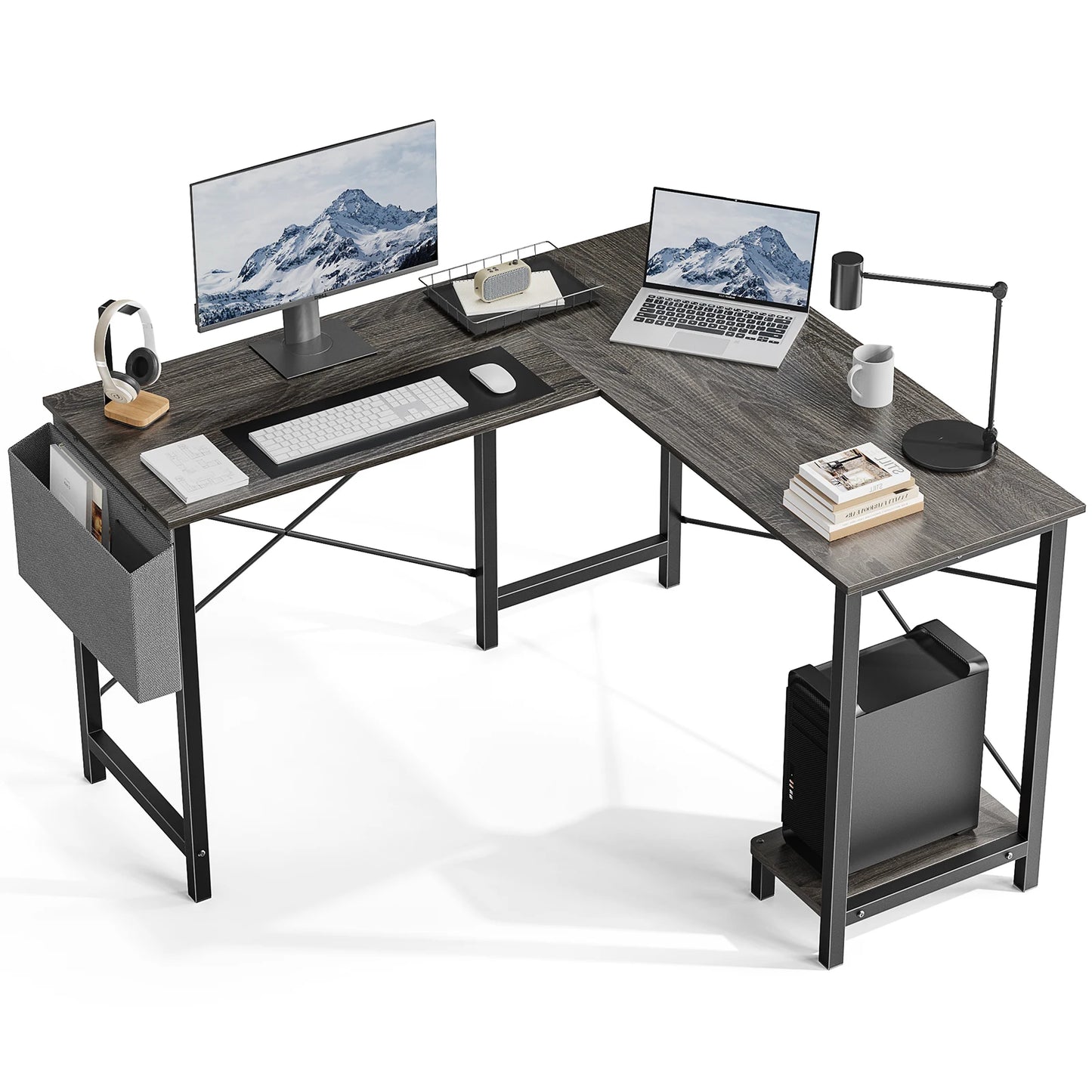 JHK Gaming Corner L Shaped Desk With Wooden CPU Storage
