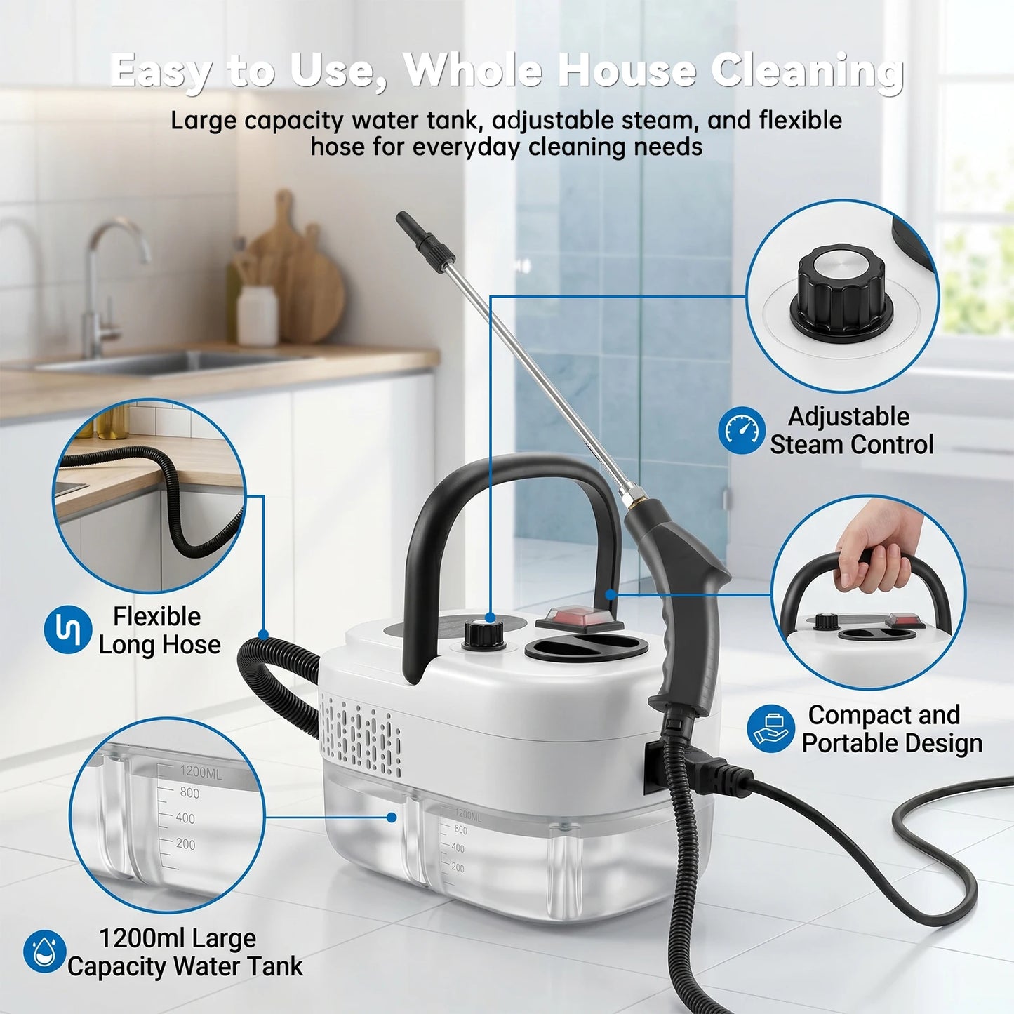 2500W Handheld Steam Cleaner With Accessories 110V US Plug by S And B Enterprise