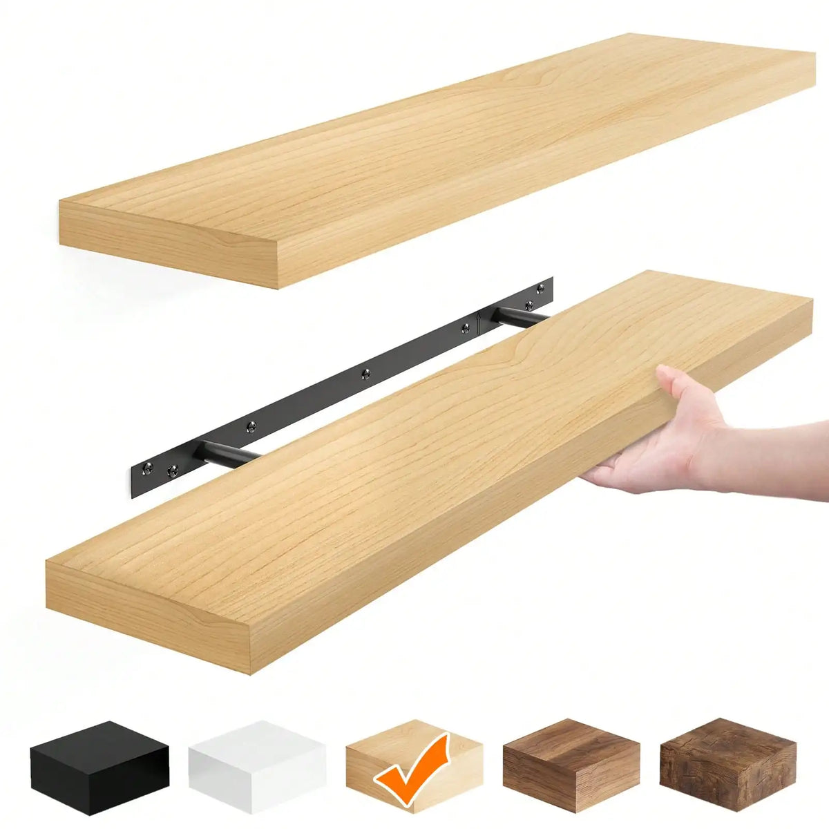 Floating shelves set of 2, 22-inch wall-mounted rustic brown MDF wood shelves by S And B Enterprise.