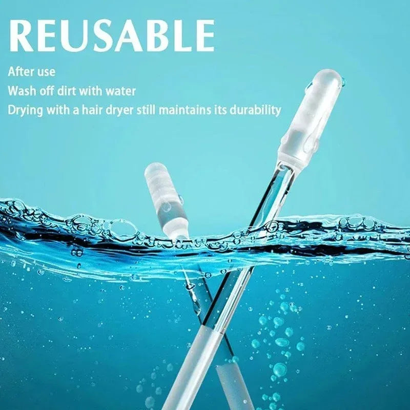 Reusable earwax remover tools by S And B Enterprise, two clear silicone ear picks with blue accents.