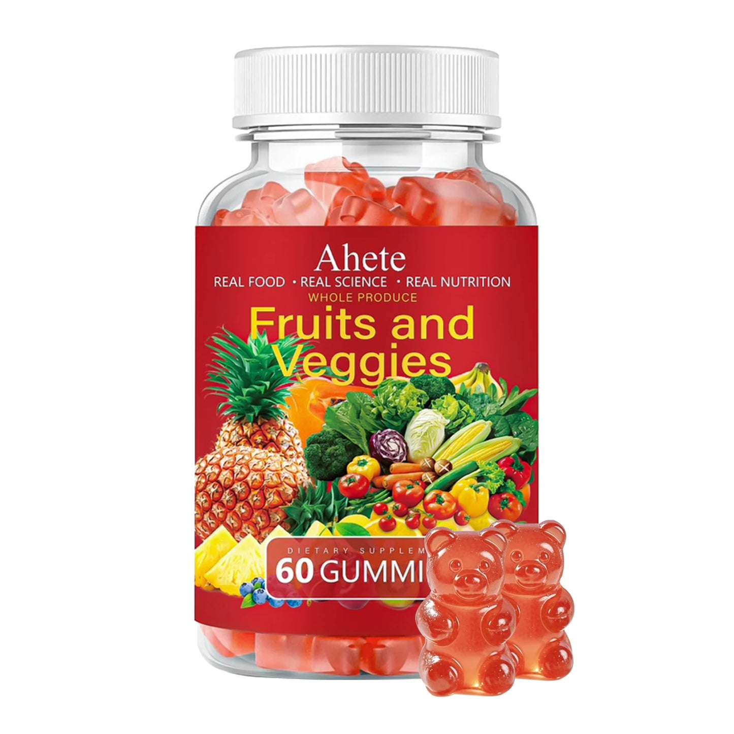 AHETE Fruits & Veggies Gummies - 15 Fruits & 14 Greens, 1200mg Total Produce Blend Per Serving, With Multiple Vitamins, Daily Fr by S And B Enterprise