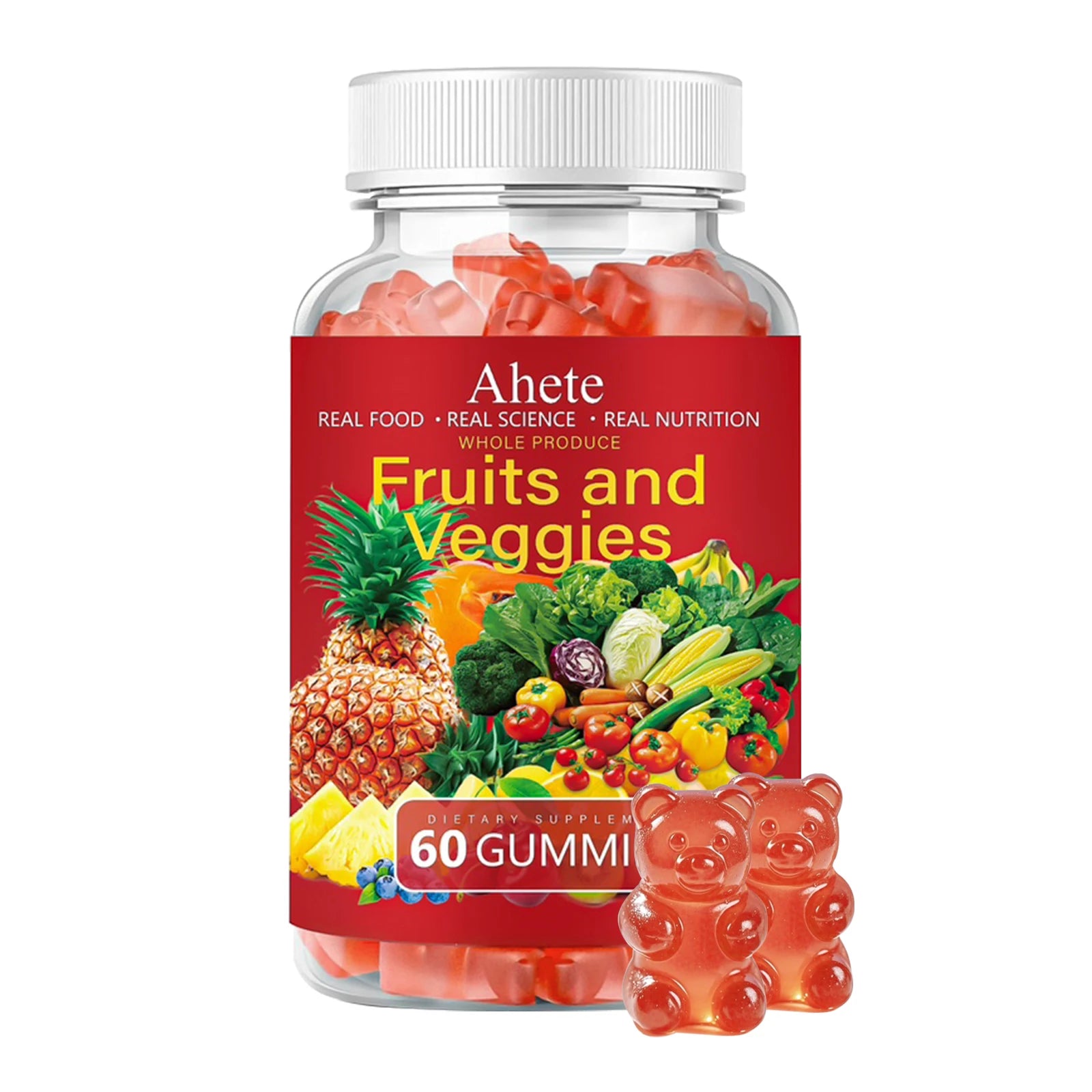 AHETE Fruits & Veggies Gummies - 15 Fruits & 14 Greens, 1200mg Total Produce Blend Per Serving, With Multiple Vitamins, Daily Fr by S And B Enterprise