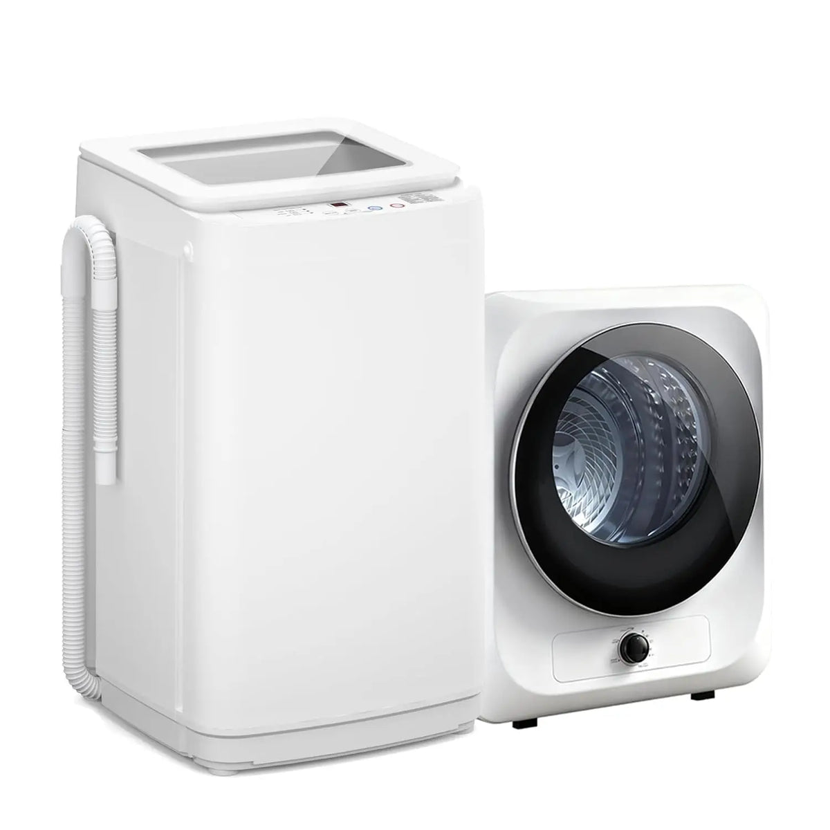 Portable washer and dryer combo set, white; two appliances with a 14-lb washer and 1.5 cu ft dryer.