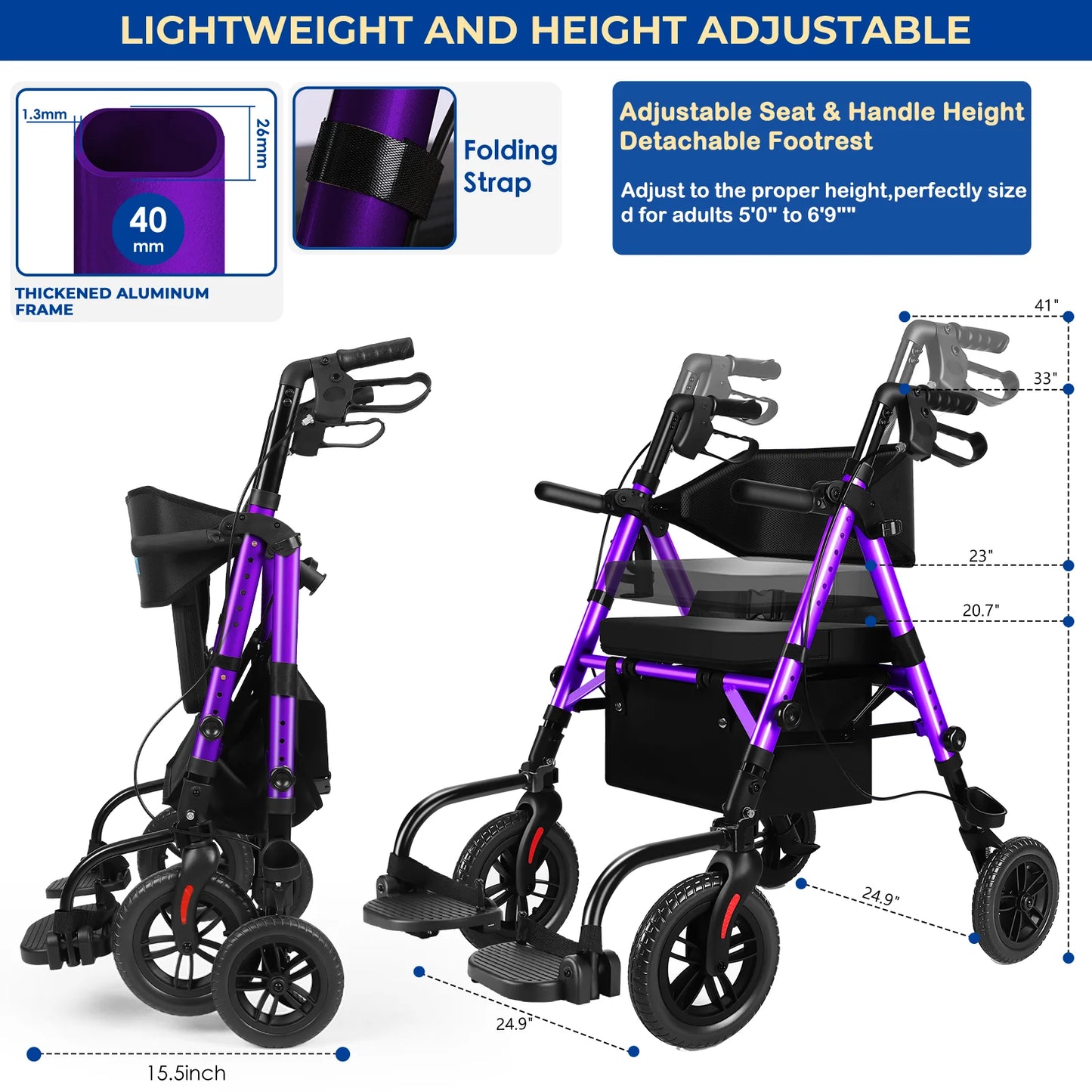 Rolling Walker Wheelchair Combo With Adjustable Seat And Handle by S And B Enterprise