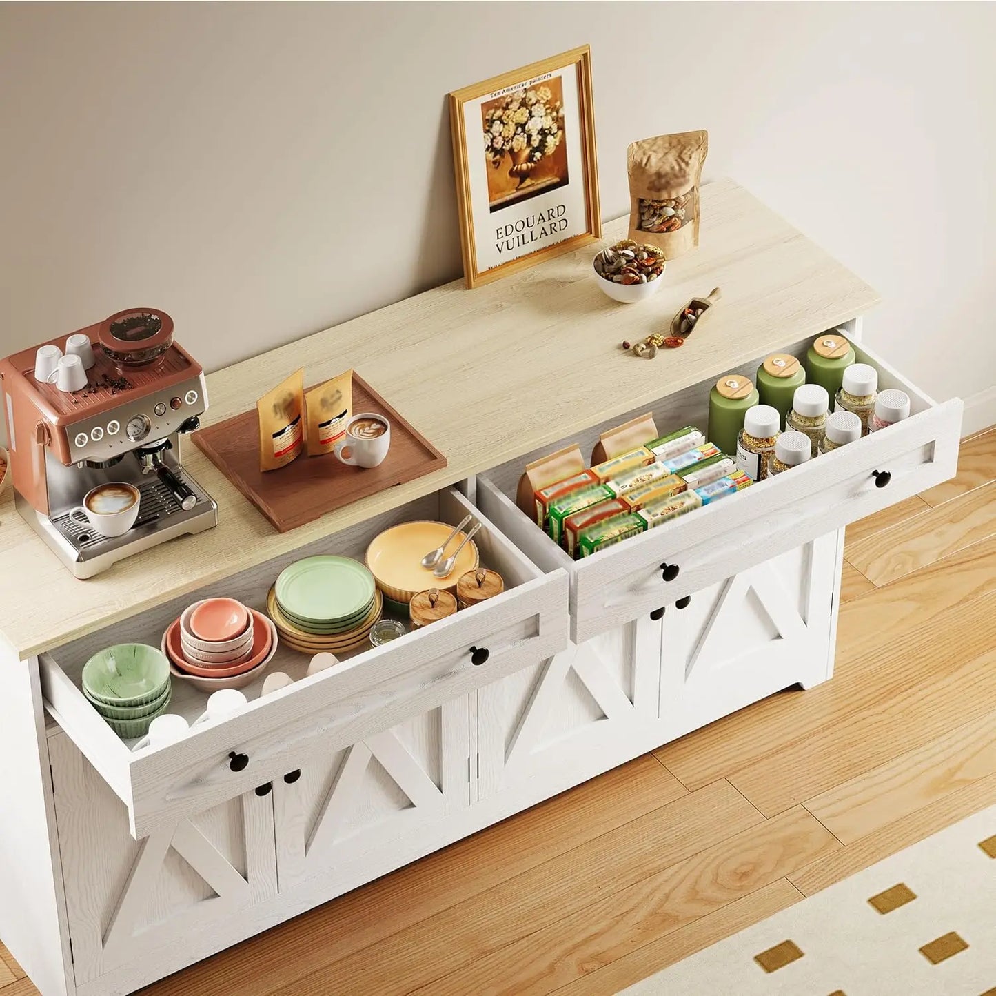 Ironck Buffet Cabinet With Storage Sideboard In Natural Wood by S And B Enterprise
