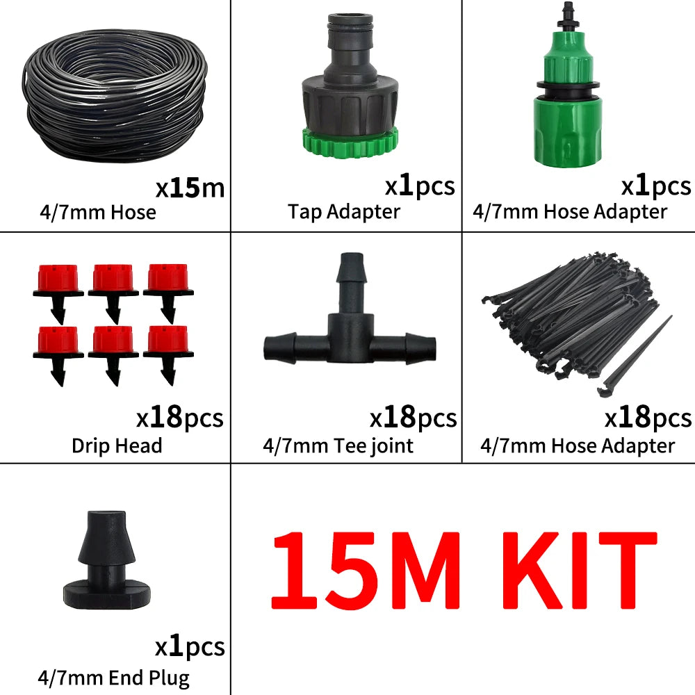 Micro Drip Irrigation System Portable 20M Automatic Watering with Adjustable Drippers Misting Watering Kits Garden Hose by S And B Enterprise