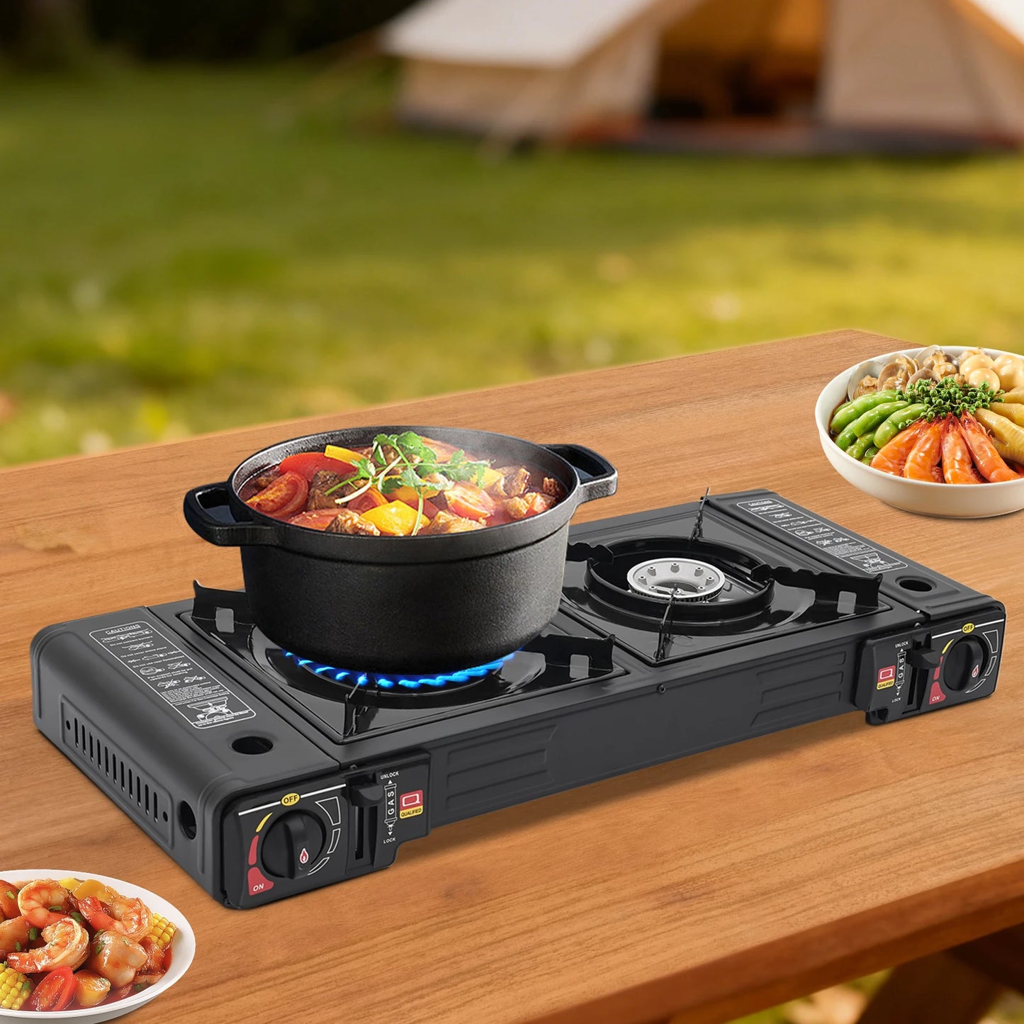 2 Burner Stove With Piezo Ignition Baking Tray Carrying Case by S And B Enterprise