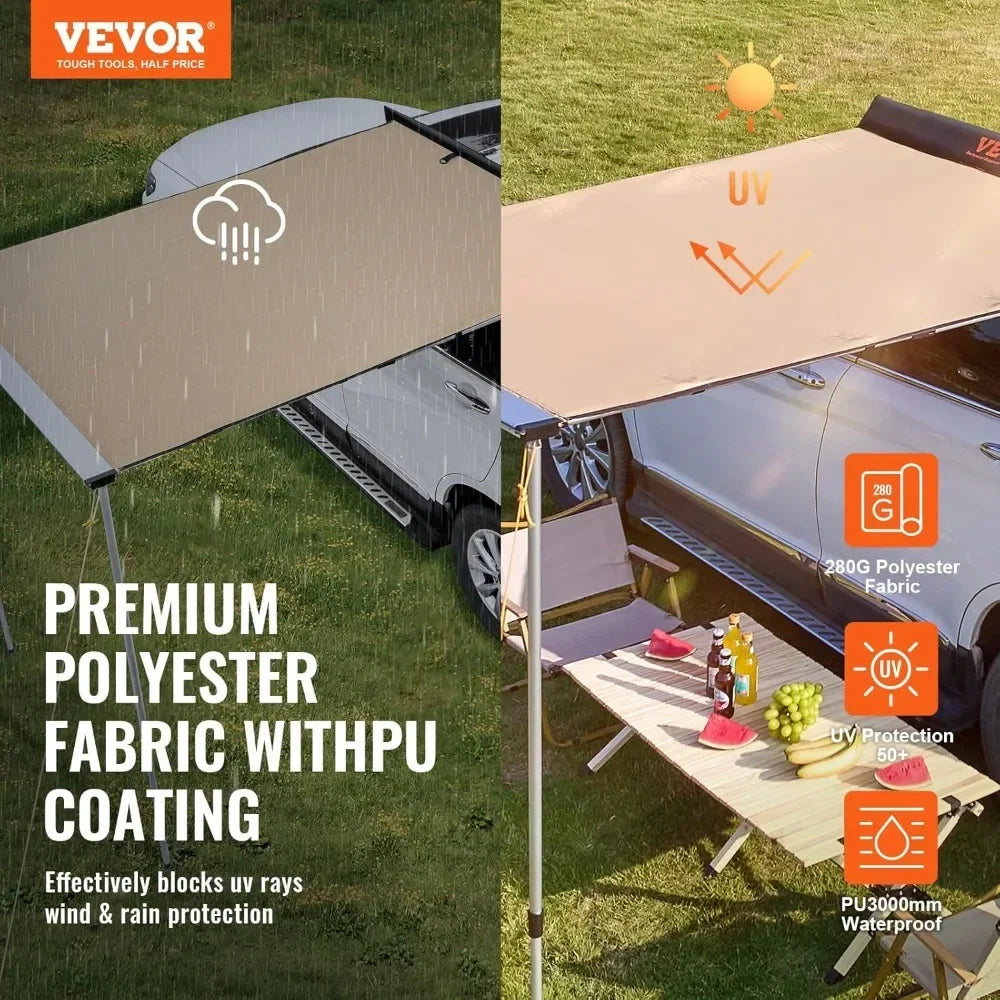 SUV Roof Awning UV50 Protection Retractable Weather Resistant Outdoor