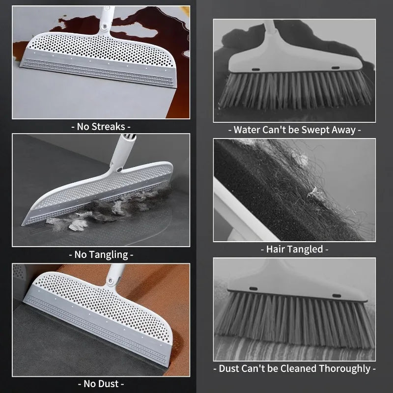 Magic Silicone Broom Set With Detachable Head And Dustpan Scraper by S And B Enterprise