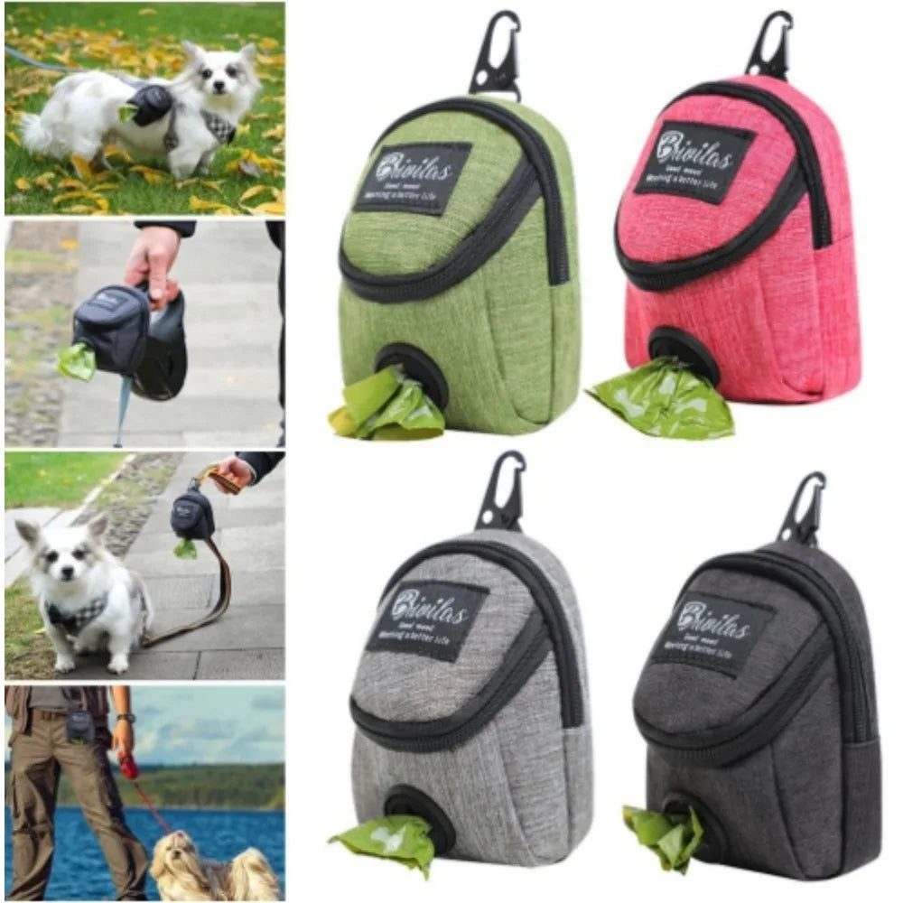 Set of 4 portable dog treat bag waist pouches in green, pink, gray and charcoal for training and poop bag dispensing