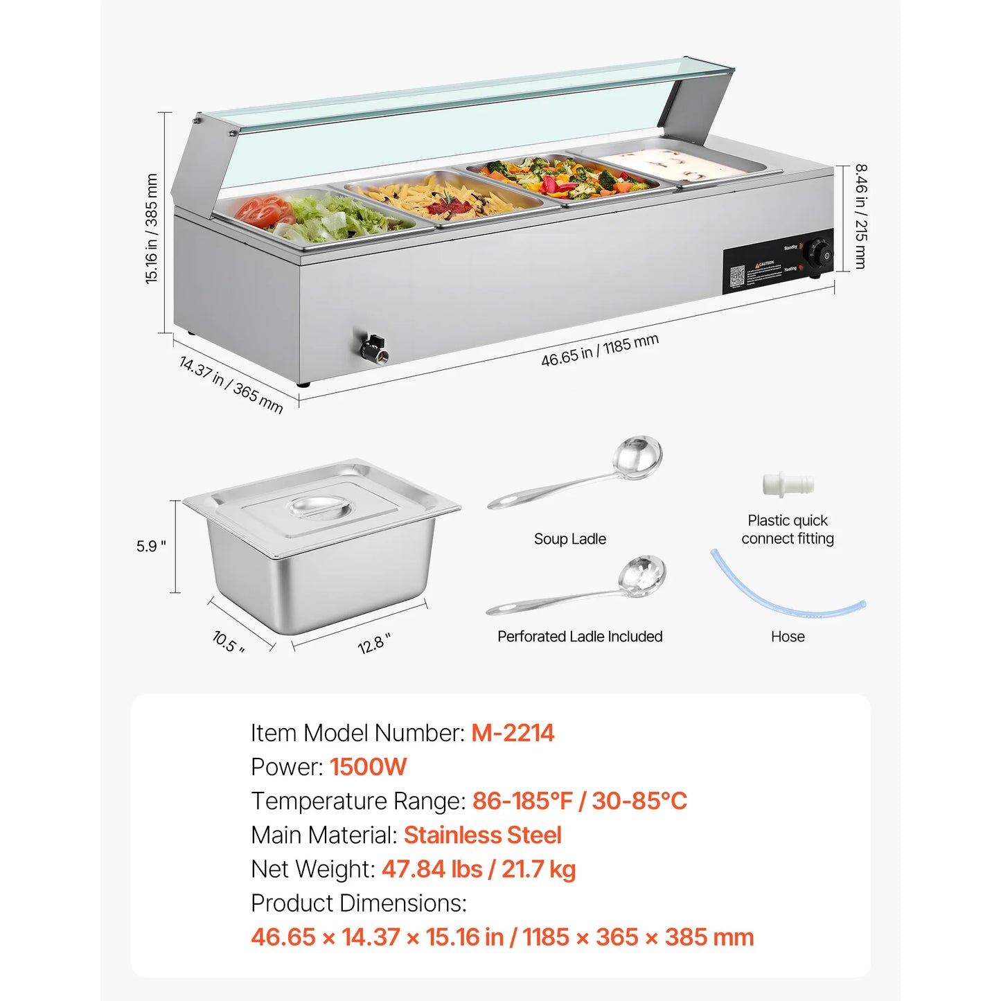 SucceBuy Commercial Food Warmer Stainless Steel Buffet With Glass Cover by S And B Enterprise