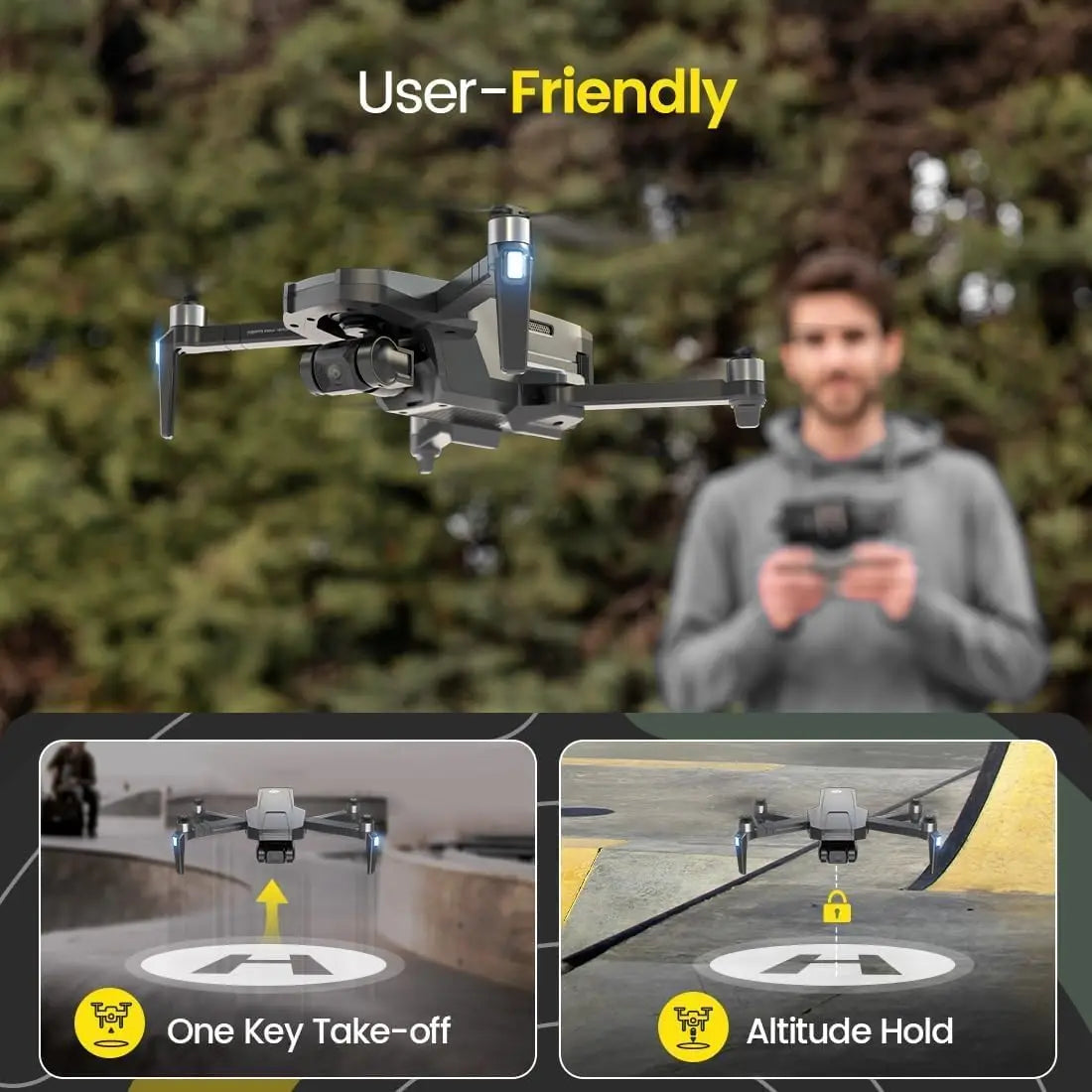 4K GPS Drone With 3-Axis Gimbal Foldable Quadcopter Auto Return