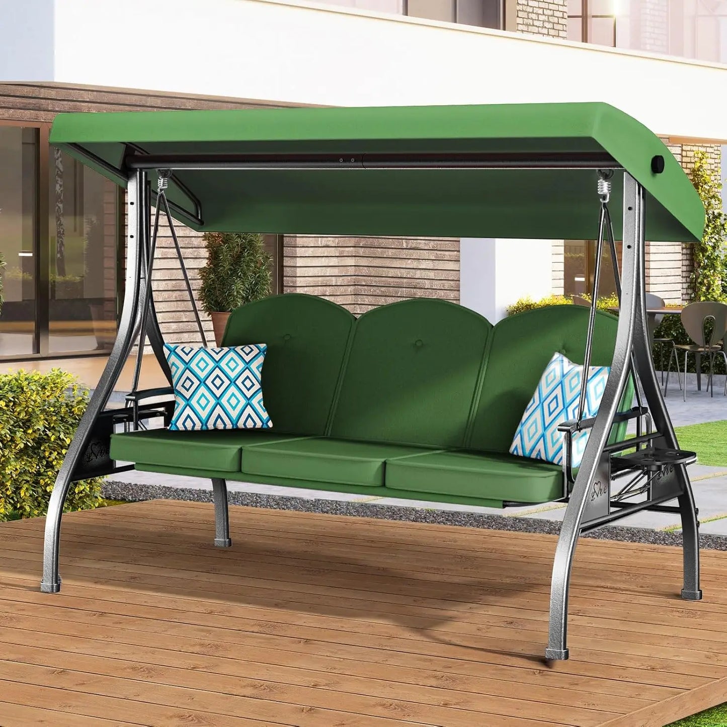 HUANZHUANG 3 Seat Outdoor Patio Swing With Canopy Stand 800lbs by S And B Enterprise
