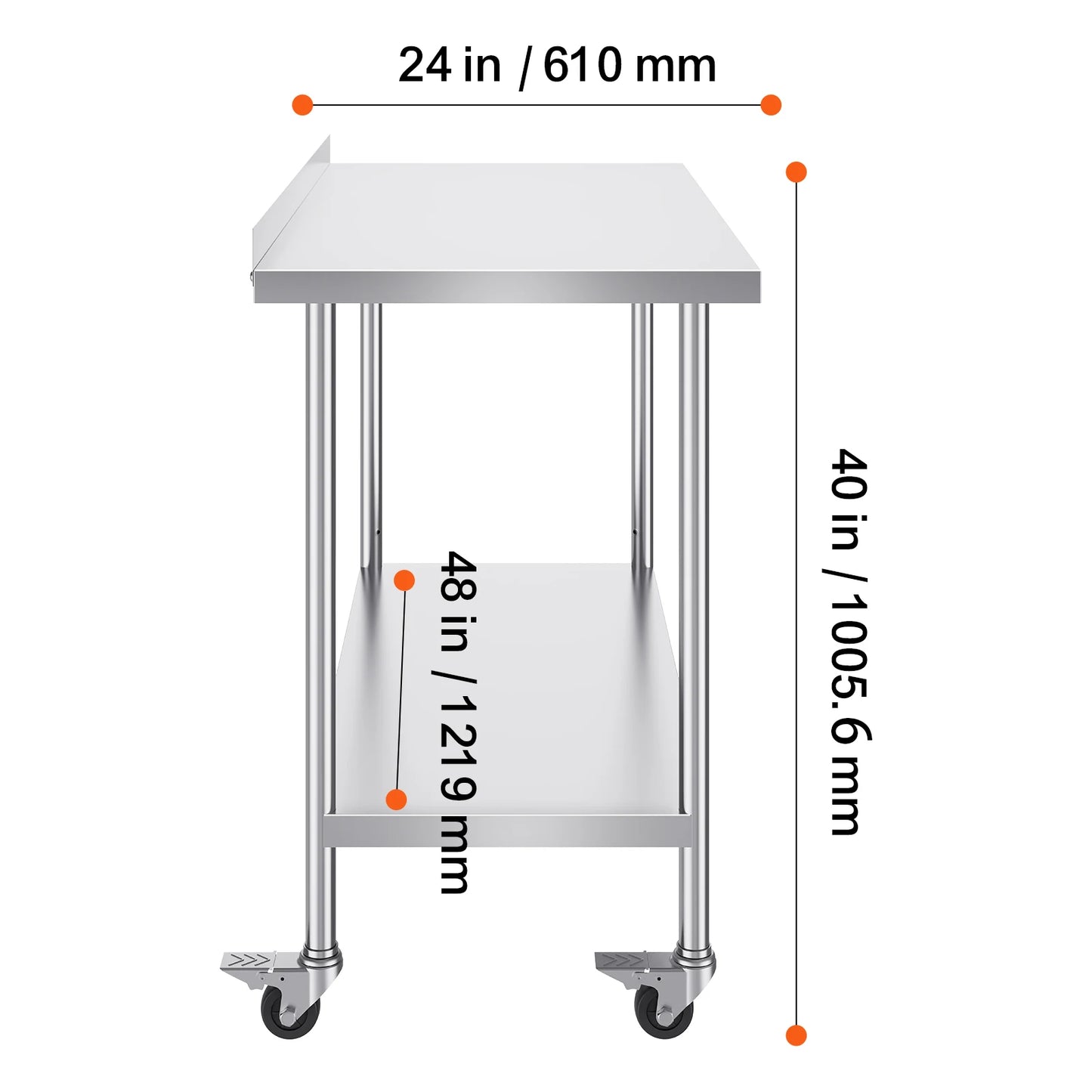 SucceBuy Stainless Steel Work Table With Casters For Commercial Kitchens