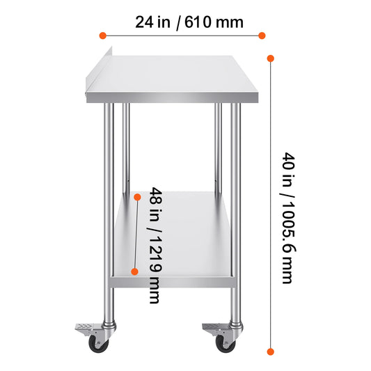 SucceBuy Stainless Steel Work Table With Casters For Commercial Kitchens