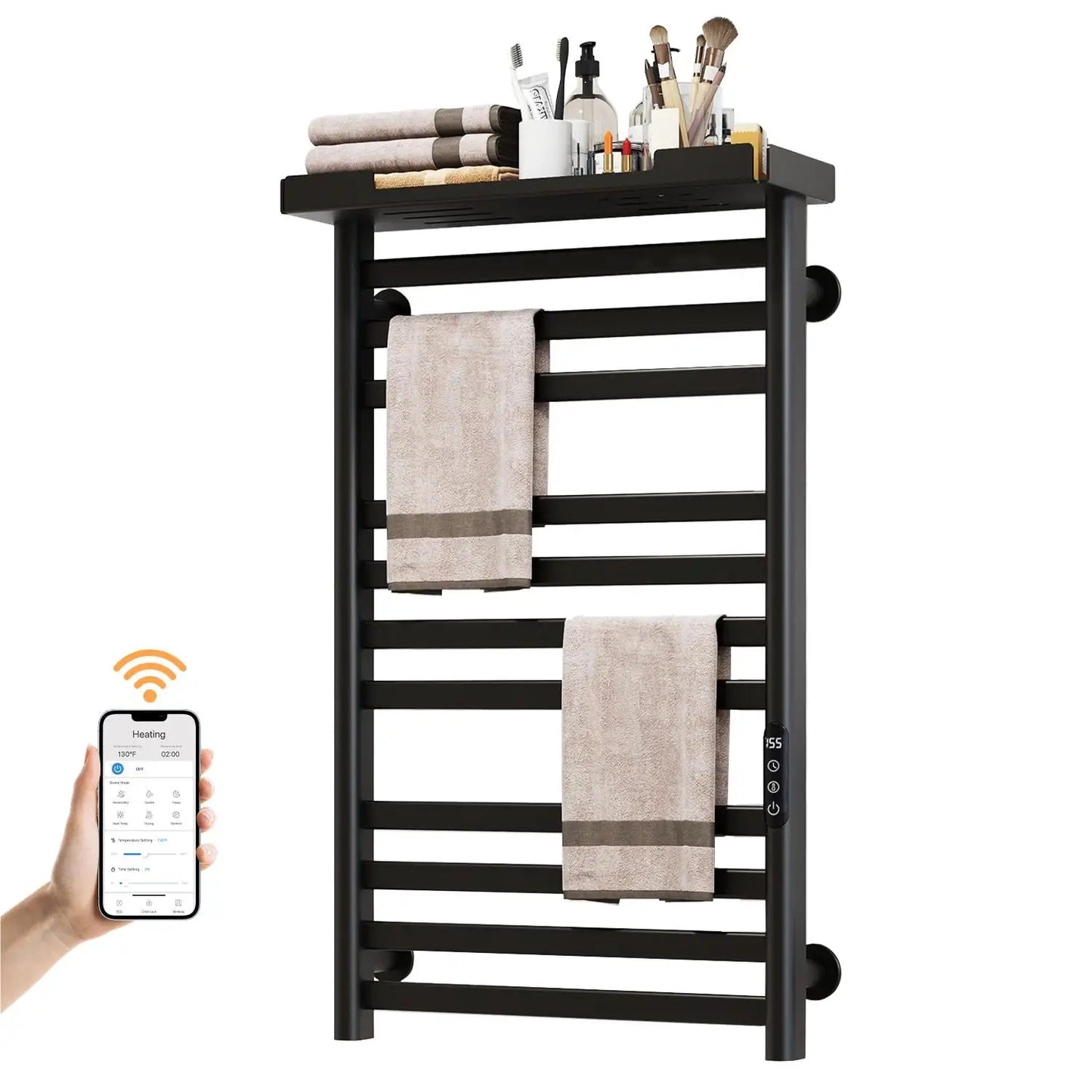 SIOYIE Eleven Bar Heated Towel Rack With Shelf Wall Mount