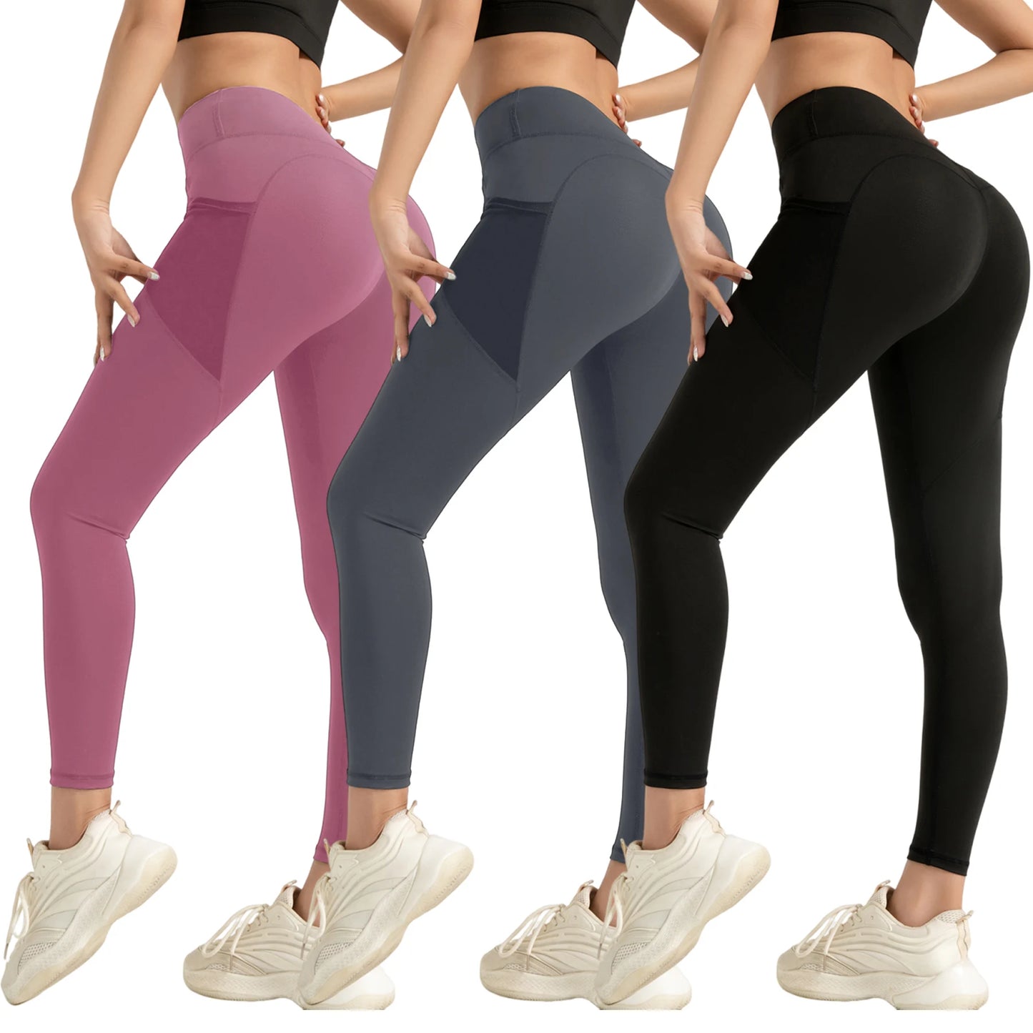 3 Pack Women Leggings With Pockets High Waist Yoga Pants For Gym Running