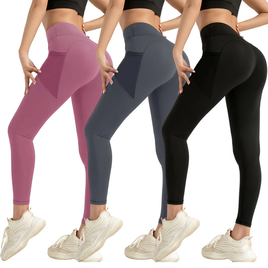 3 Pack Women Leggings With Pockets High Waist Yoga Pants For Gym Running