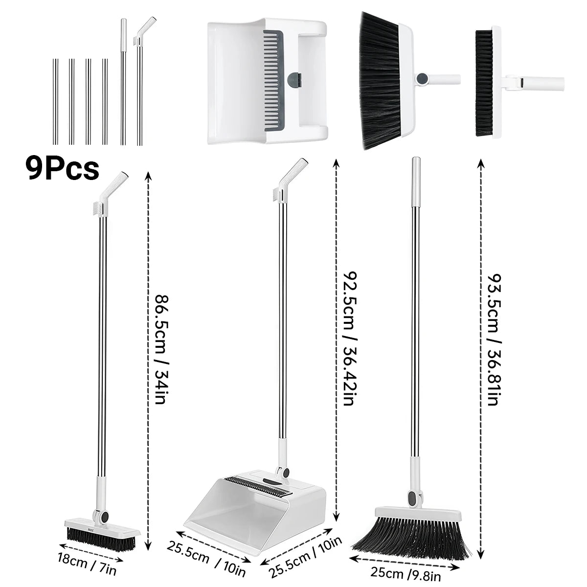 3 In 1 Broom And Dustpan Set With Ergonomic Handle