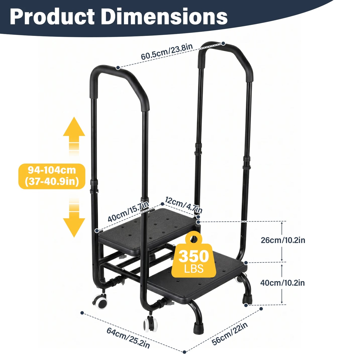 2 Step Stool with Handrail by S And B Enterprise, adjustable height, black non-slip step ladder