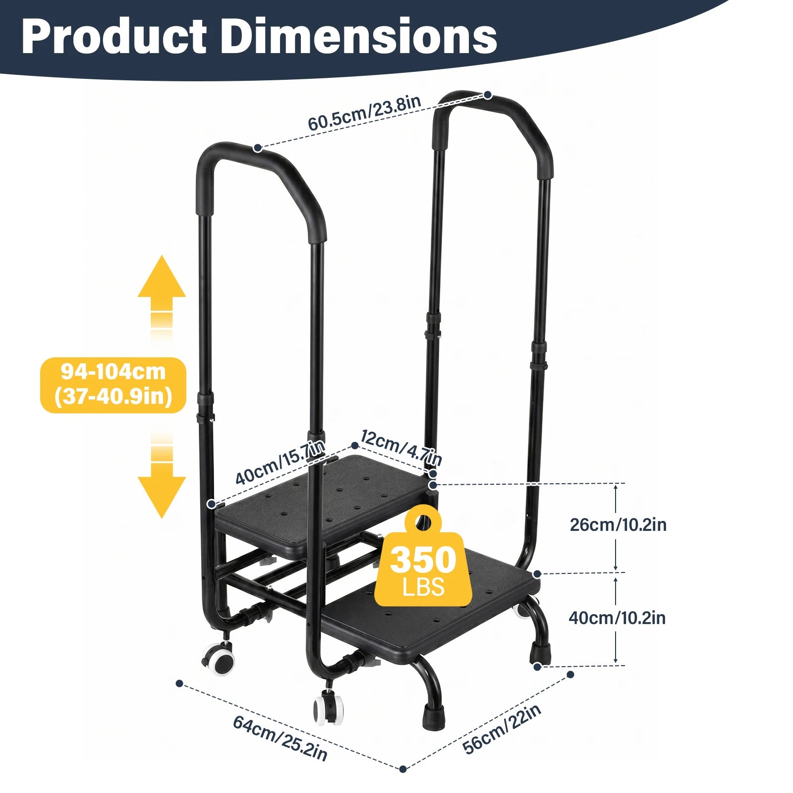 2 Step Stool with Handrail by S And B Enterprise, adjustable height, black non-slip step ladder