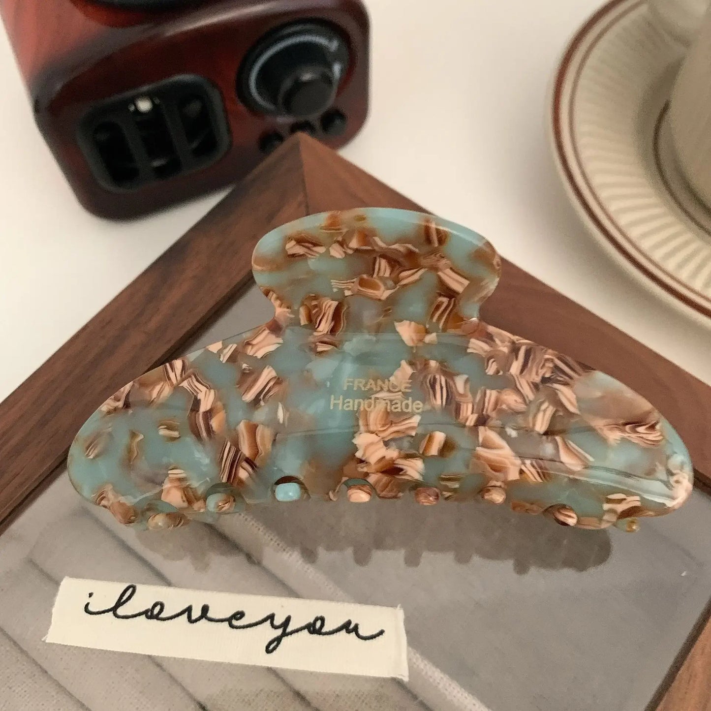 French Floral Hair Claw Temperament Caramel Shark Hair Clip Claw Large Polka Dot Grab Hair Accessory for Women by S And B Enterprise