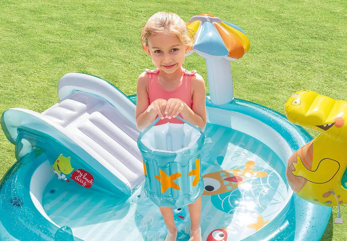 Outdoor Inflatable Kiddie Pool With Slide And Sprinklers