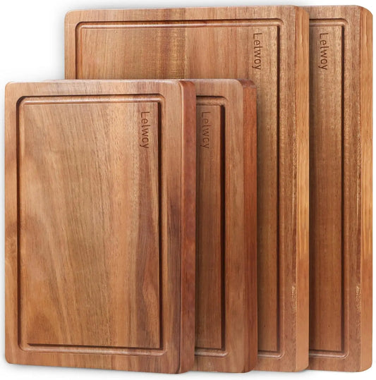 Wood Cutting Boards Set Of 4 With Juice Grooves Handles