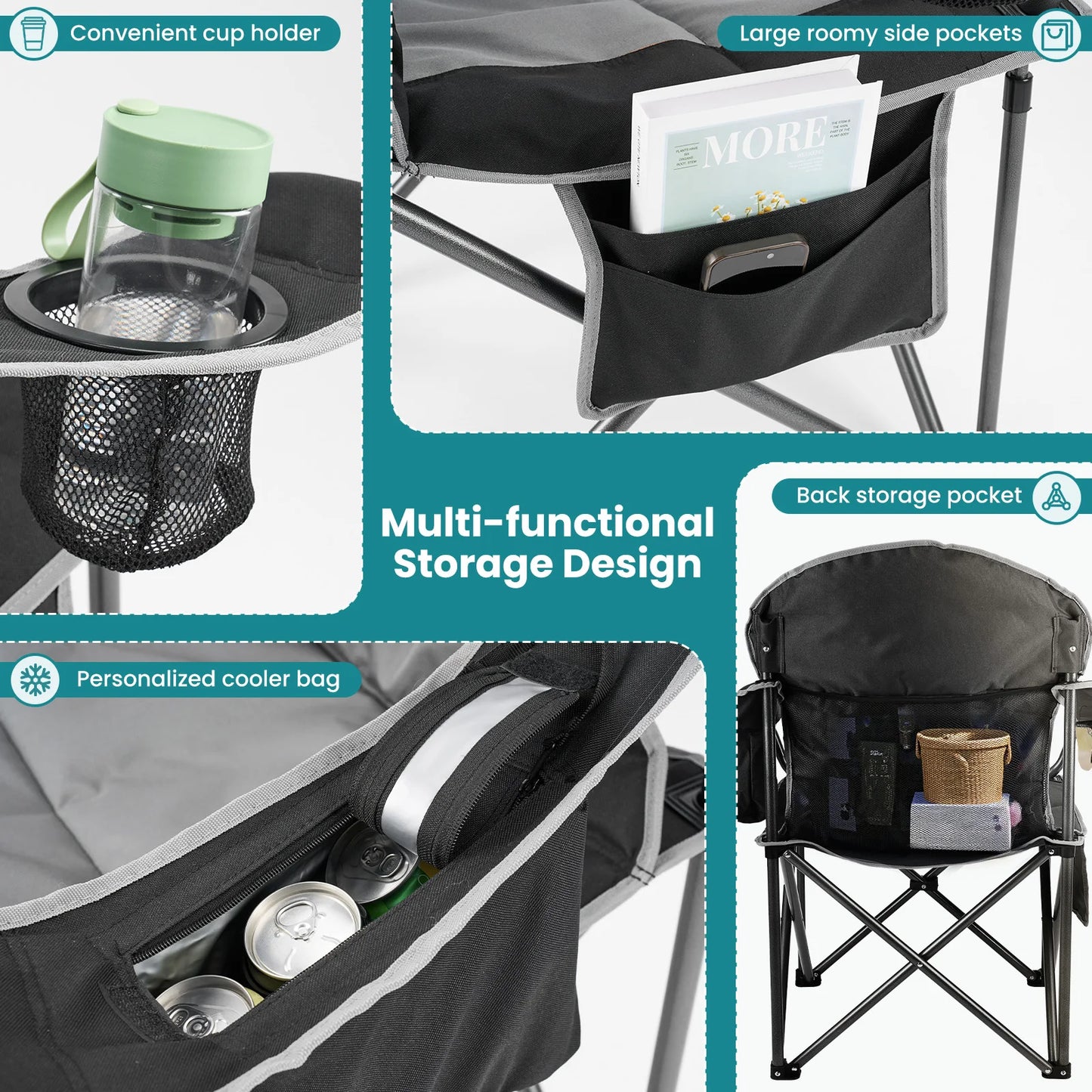 JHK Heavy Duty Camping Chair 450lbs Capacity Portable Folding