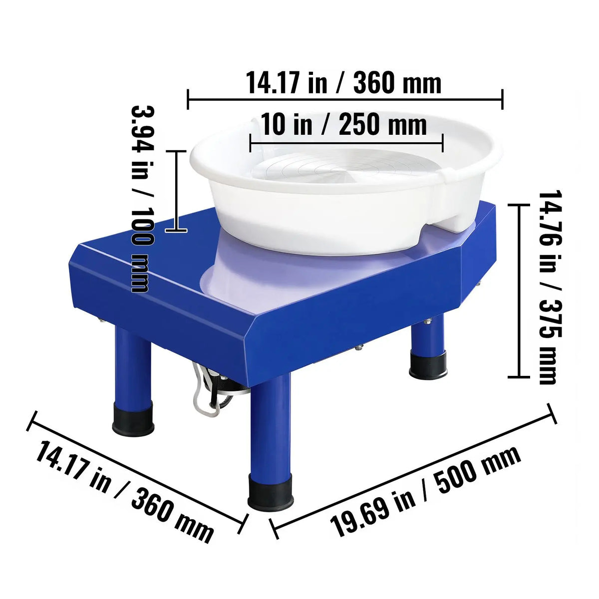 Pottery wheel by S And B Enterprise, 10-inch ceramic wheel with blue base and ABS detachable basin