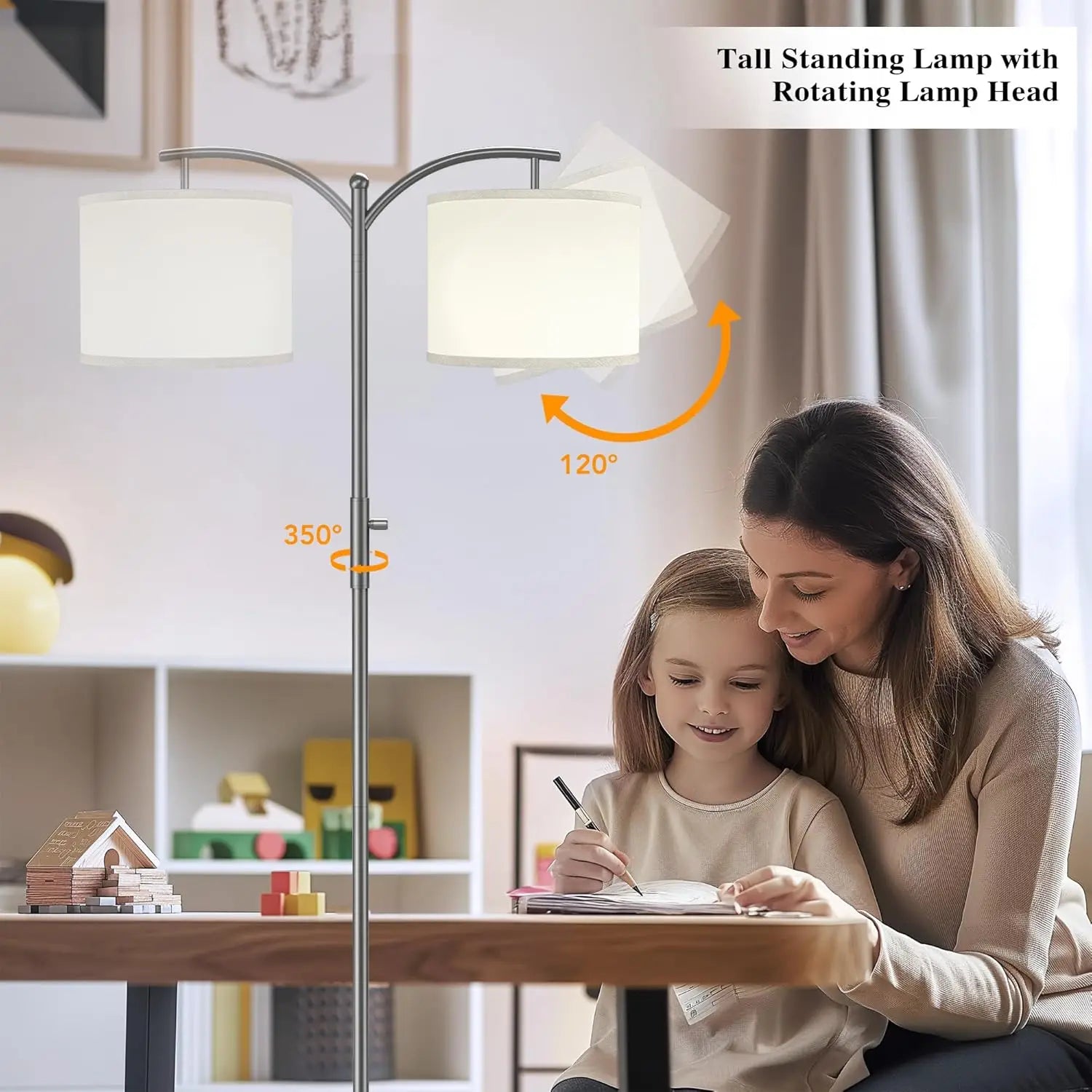 Dimmable Arc Floor Lamp With Linen Shade Stepless Dimming by S And B Enterprise