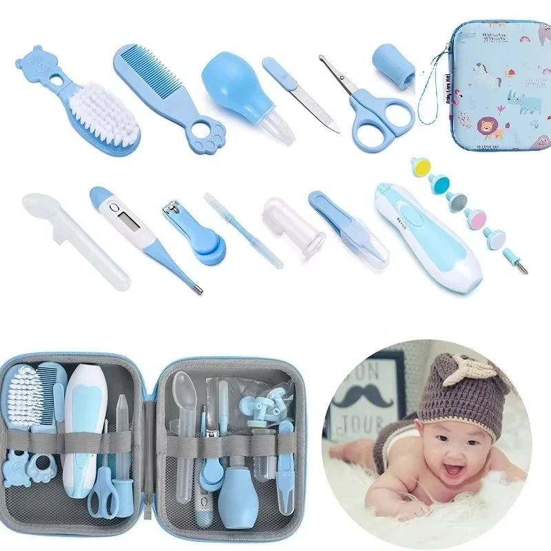 20-piece baby healthcare and grooming kit for newborns by S And B Enterprise, blue grooming tools with zip case.
