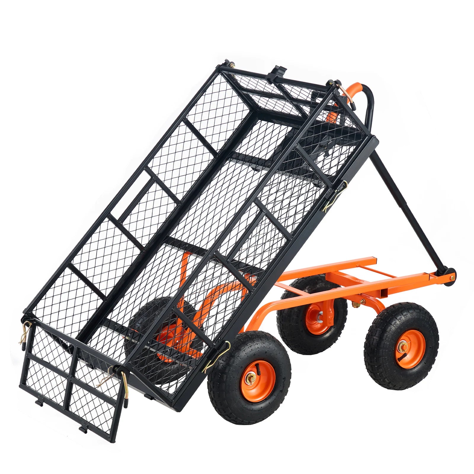 SucceBuy Garden Cart Sturdy Metal Utility Wagon with Simple Assembly Versatile Dump Cart Wheelbarrow with 400/880lbs Capacity by S And B Enterprise