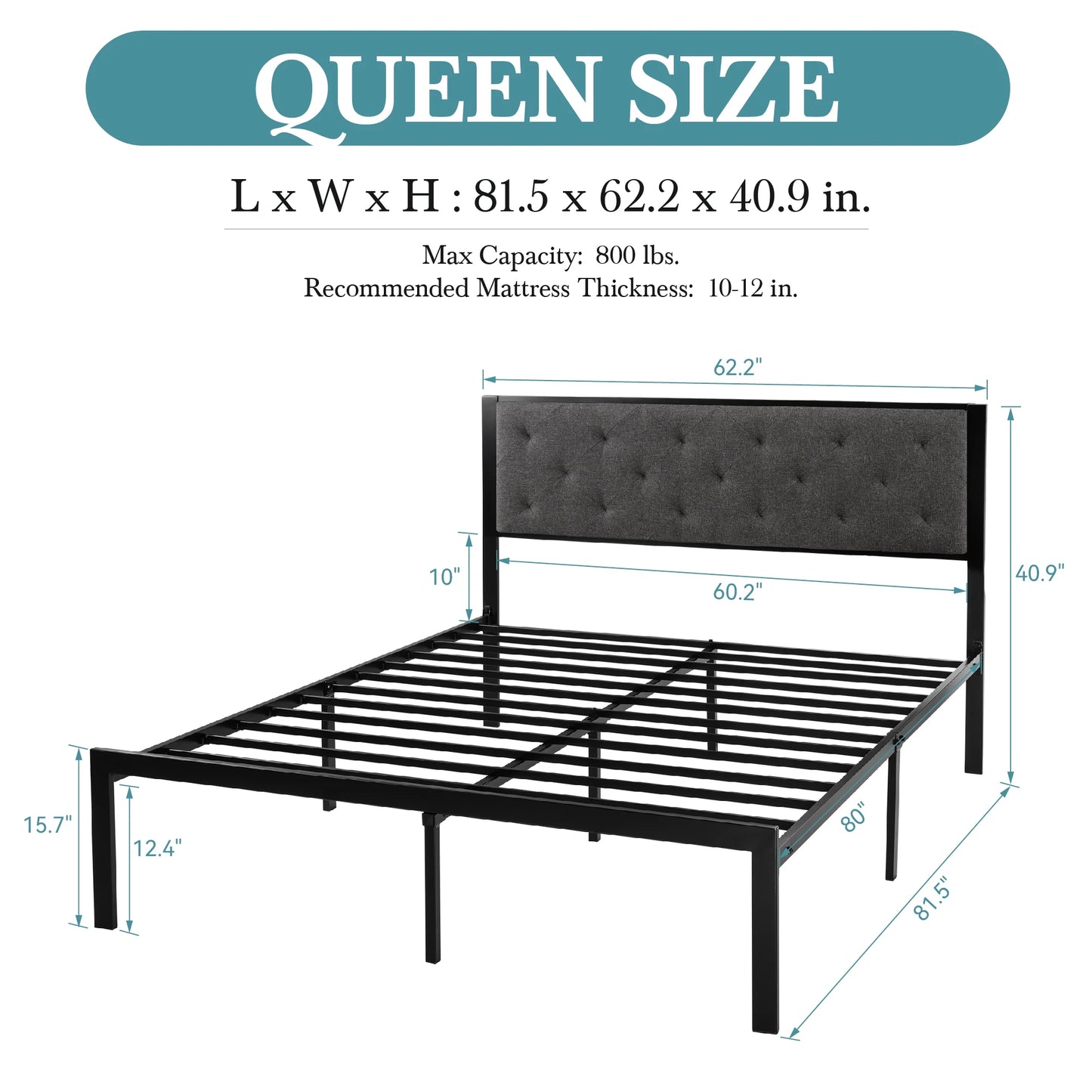 HOOMICH Metal Bed Frame With Upholstered Headboard Linen