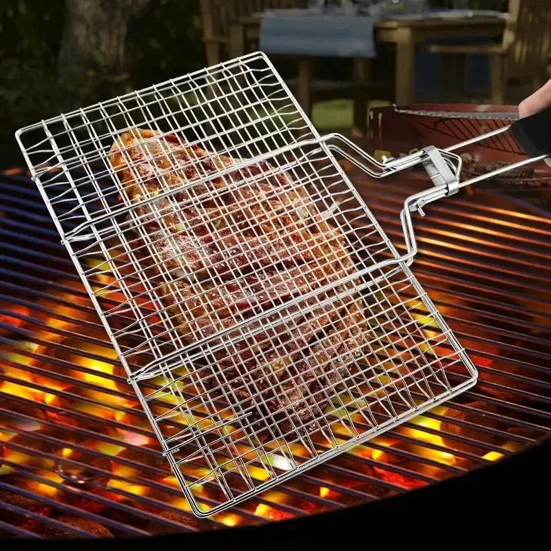 Ultimate Non-Stick Grill Basket by S And B Enterprise, stainless steel grilling tray for veggies and small foods on BBQ